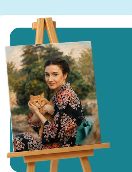 Hand-painted portrait on an easel